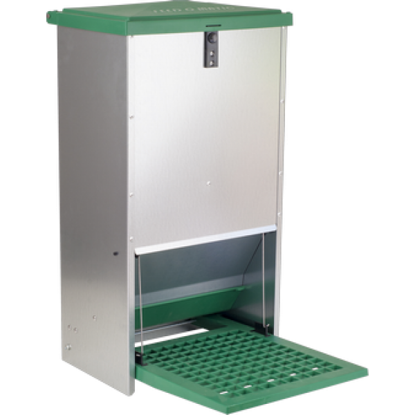 Eton Galvanised Treadle Poultry Feeder - Green & Silver