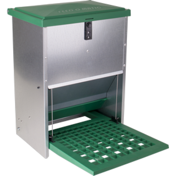 Eton Galvanised Treadle Poultry Feeder - Green & Silver