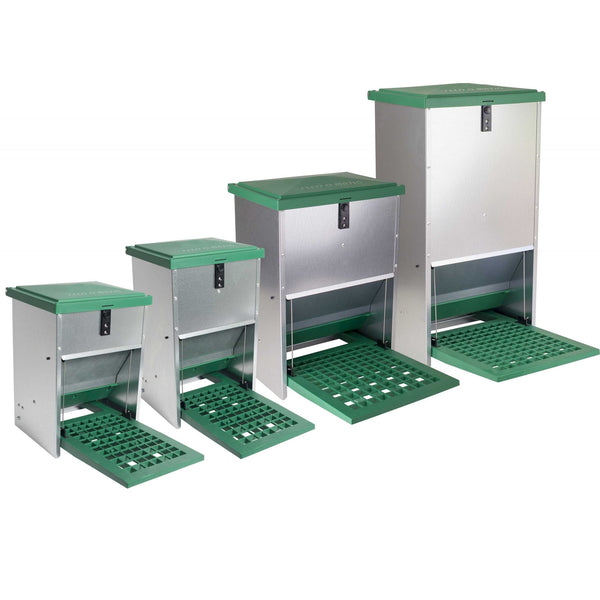 Eton Galvanised Treadle Poultry Feeder - Green & Silver