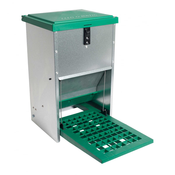 Eton Galvanised Treadle Poultry Feeder - Green & Silver