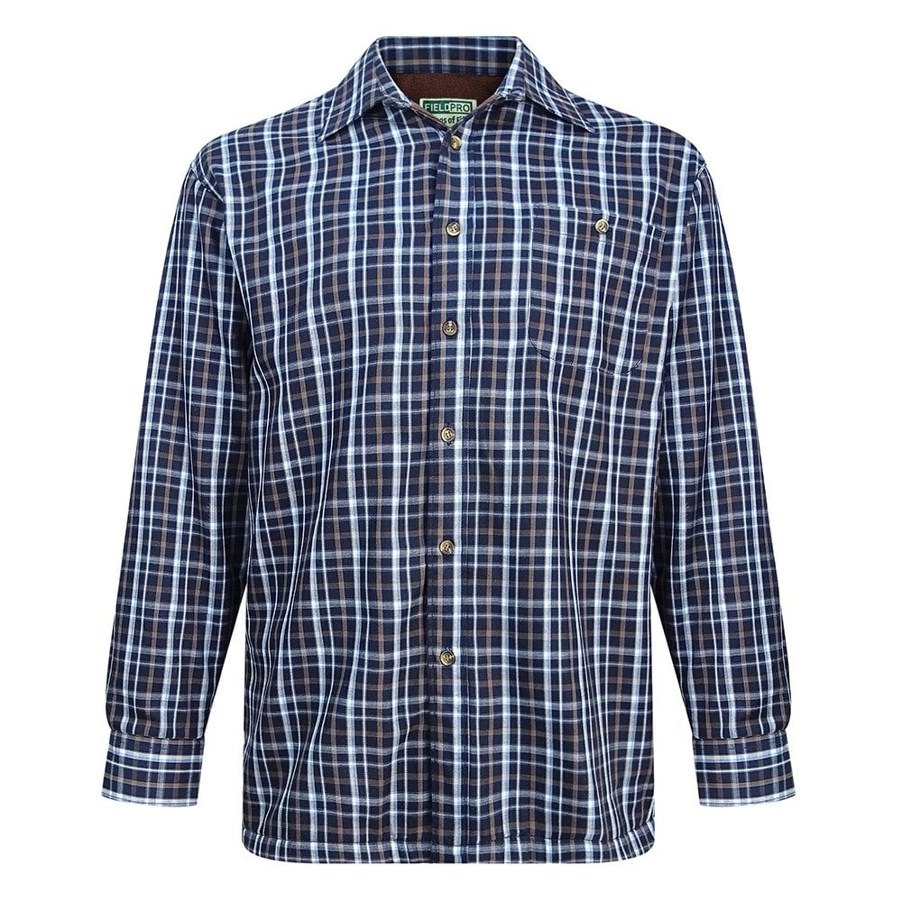 Hoggs of Fife Bark Fleece Lined Shirt Navy/Brown