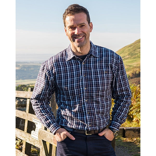 Hoggs of Fife Bark Fleece Lined Shirt Navy/Brown