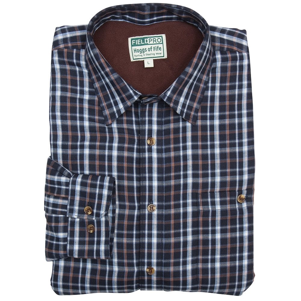 Hoggs of Fife Bark Fleece Lined Shirt Navy/Brown