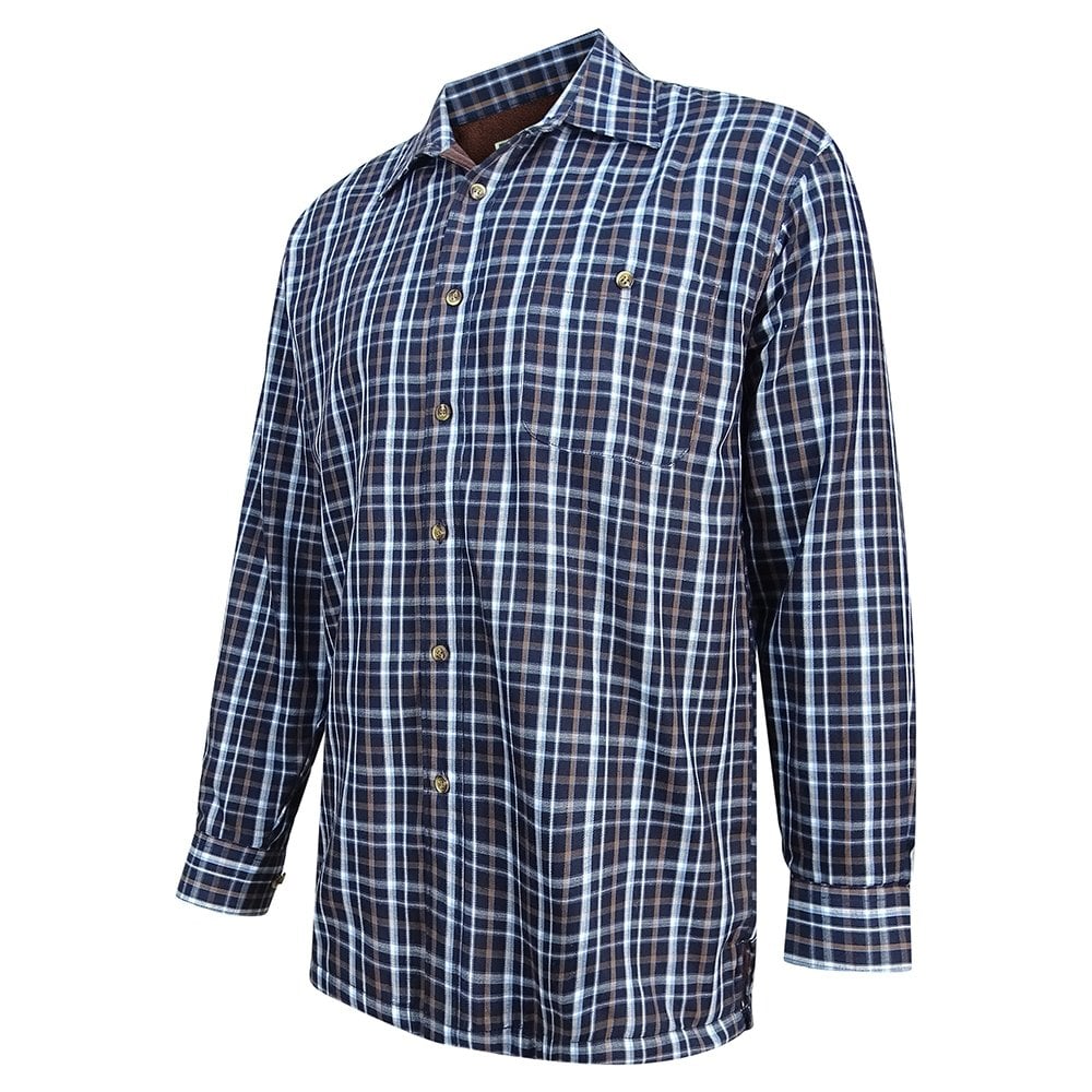 Hoggs of Fife Bark Fleece Lined Shirt Navy/Brown