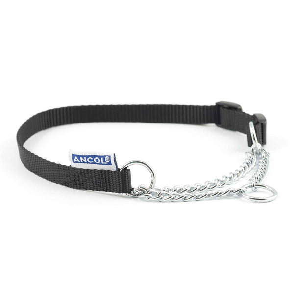 Ancol Nylon & Chain Check Dog Collar Black
