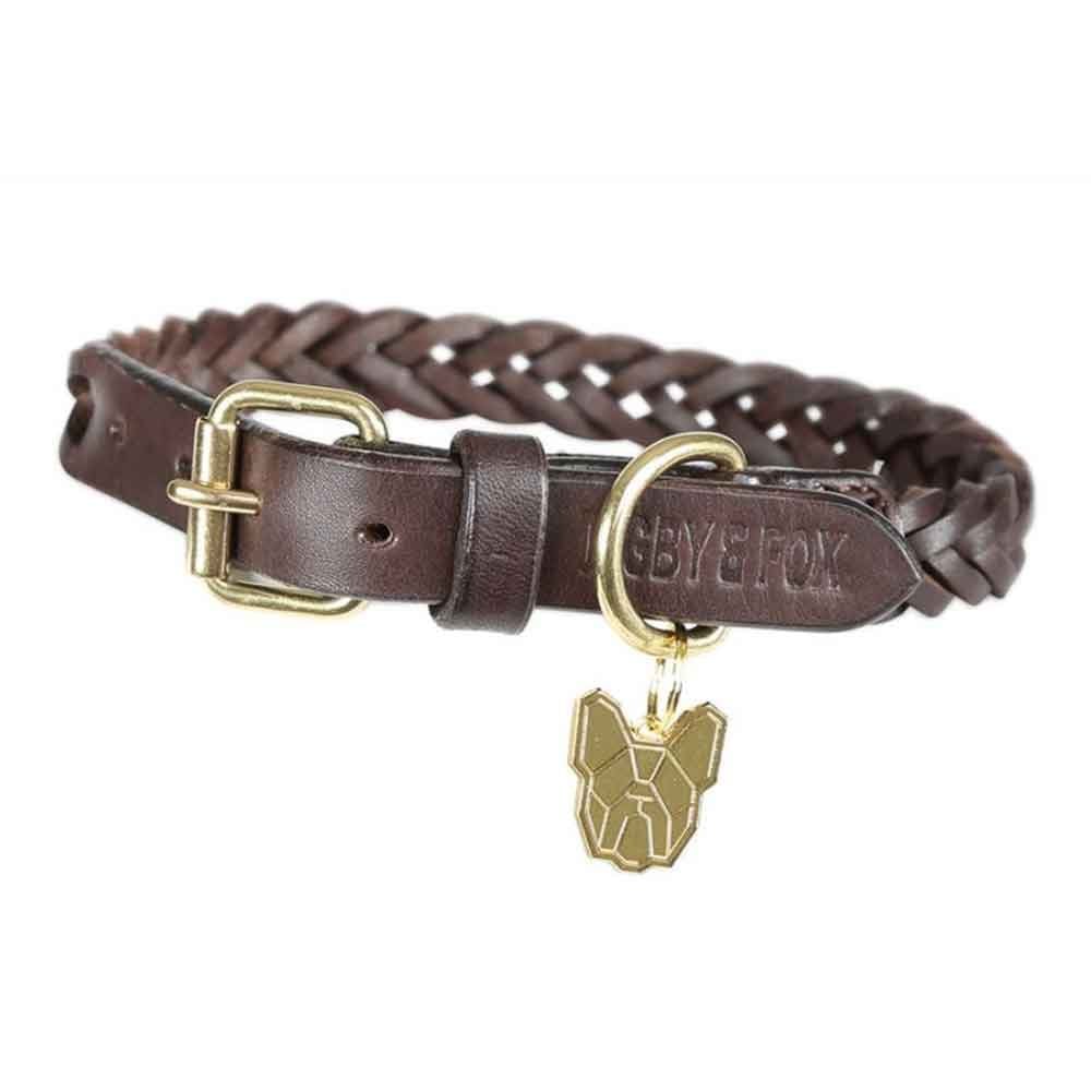Digby & Fox Plaited Leather Dog Collar Brown