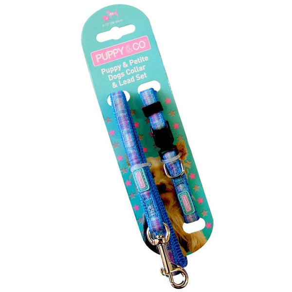 Hem And Boo Puppy Collar & Lead Set Tartan Blue