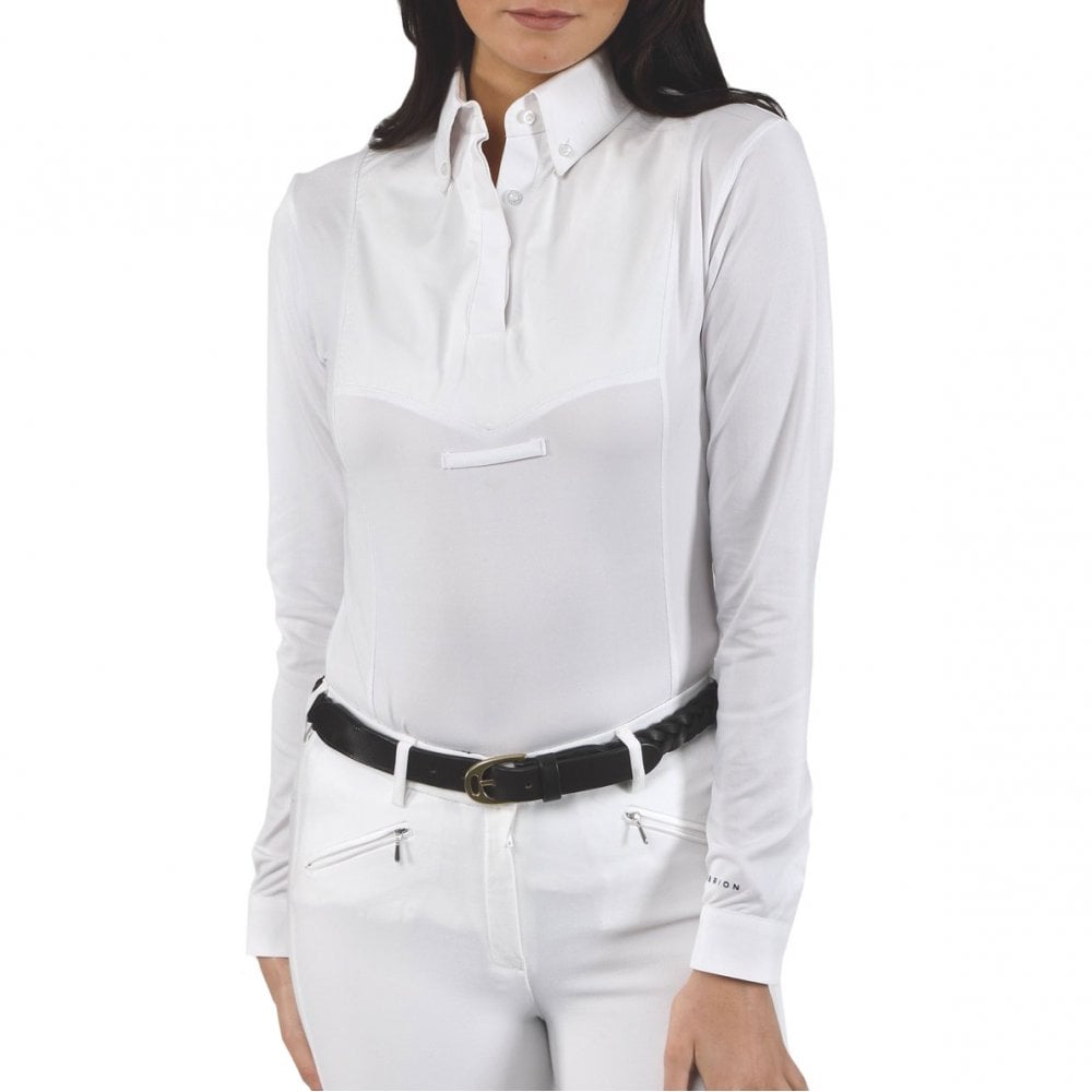 Aubrion Ladies Long Sleeve Tie Shirt White