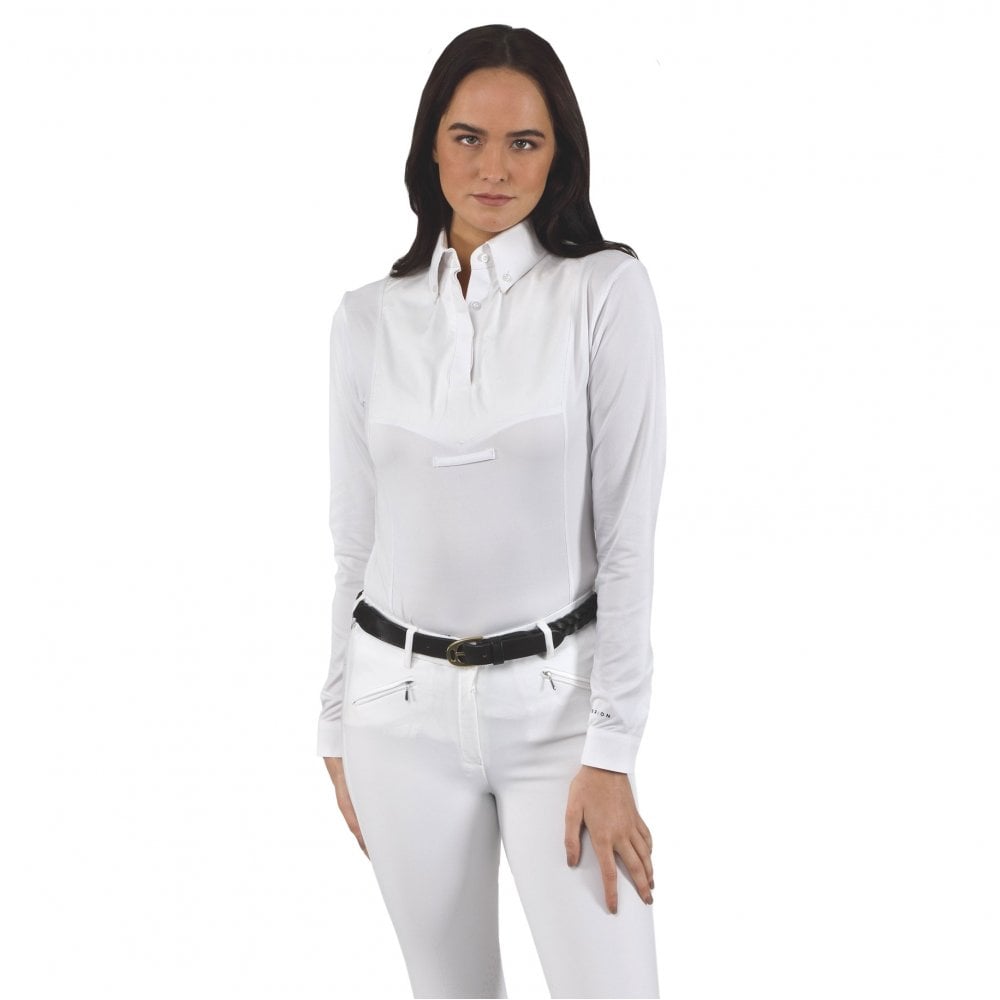 Aubrion Ladies Long Sleeve Tie Shirt White