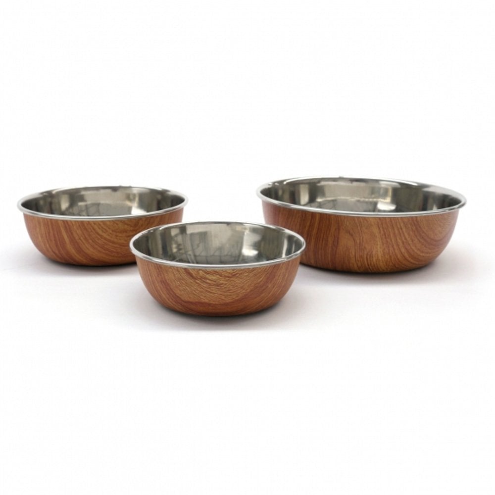 Rosewood Wood Effect Steel Pet Bowl