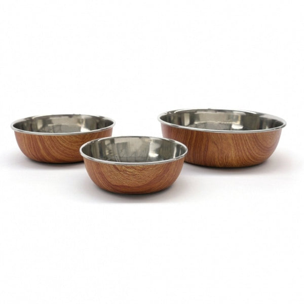 Rosewood Wood Effect Steel Pet Bowl