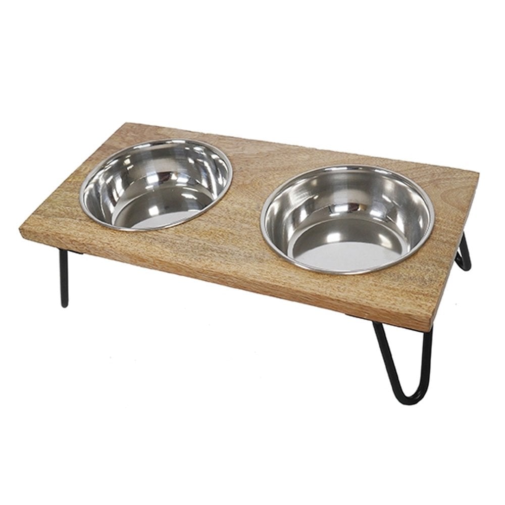 Rosewood Wooden Double Diner Dog Bowls