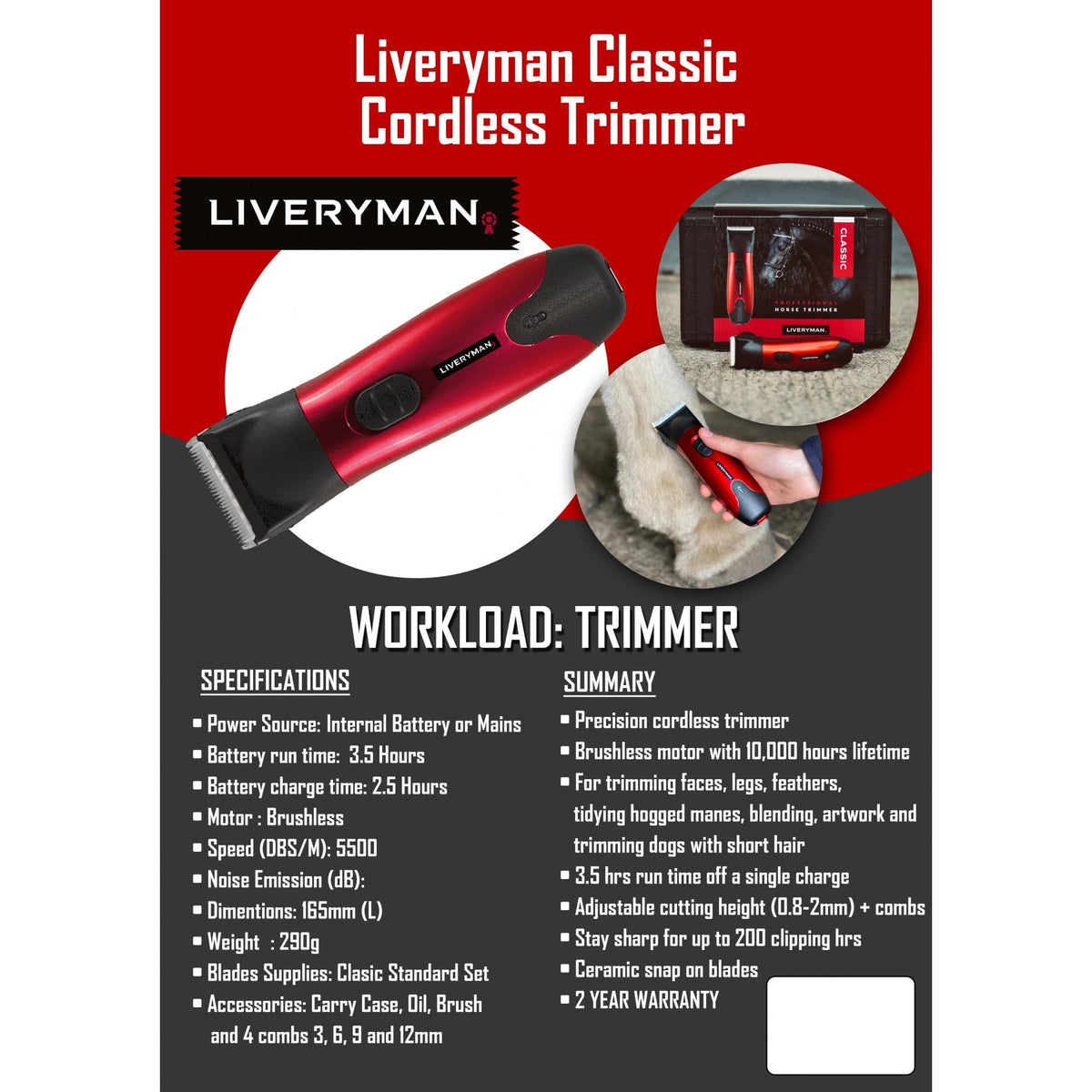 Liveryman Classic Trimmer - For Horses and Livestock