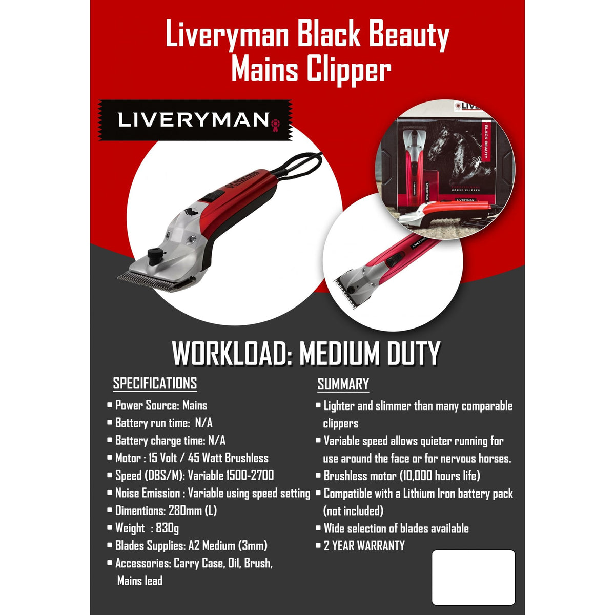 Liveryman Black Beauty Mains Clipper - Horse Clipper