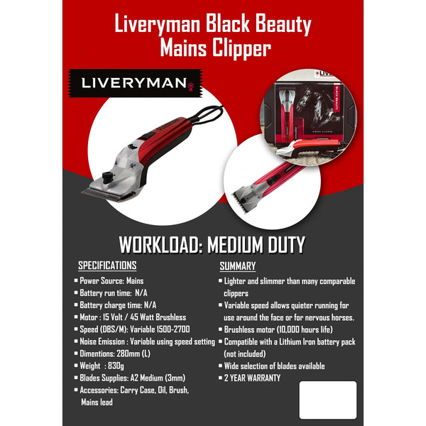 Liveryman Black Beauty Mains Clipper - Horse Clipper