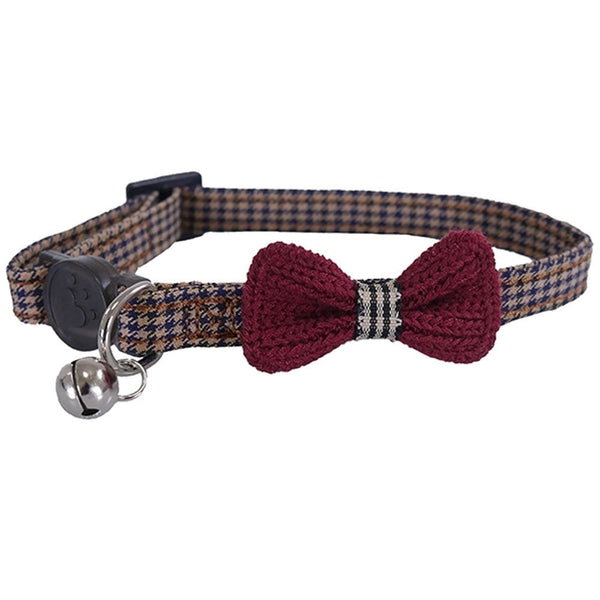 Rosewood Cat Collar Burgundy Bow Dogtooth