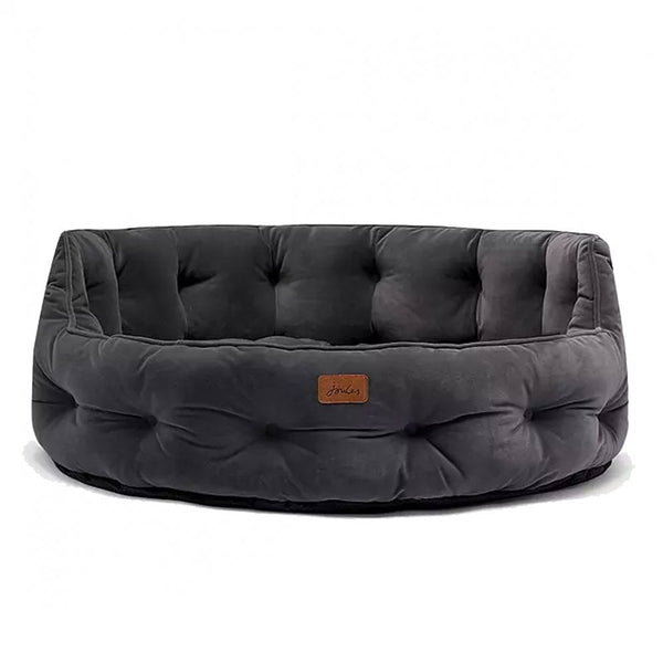 Joules Velvet Chesterfield Pet Bed Grey