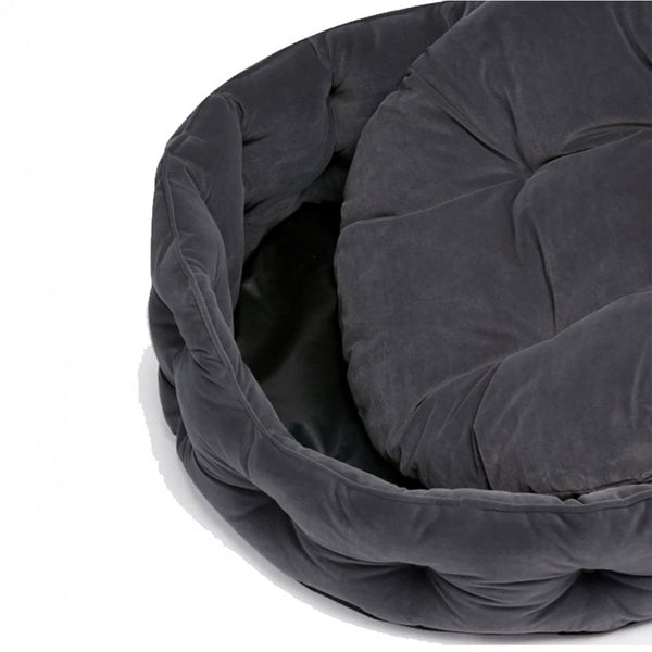 Joules Velvet Chesterfield Pet Bed Grey
