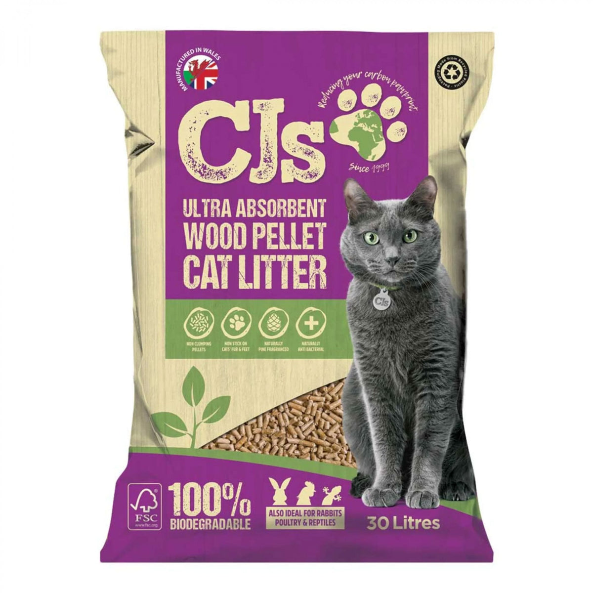 CJ's Ultra Absorbent Wood Pellets Cat Litter 30 Litre