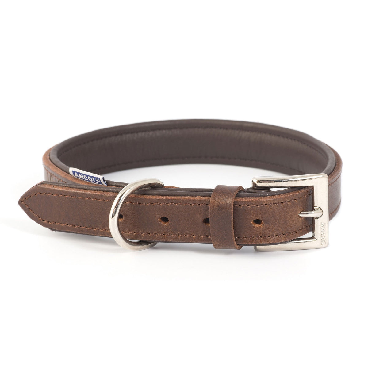 Ancol Vintage Leather Padded Dog Collar Chestnut