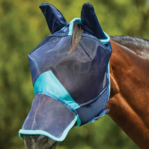 Weatherbeeta Comfitec Deluxe Fine Mesh Mask with Ears & Nose Navy/Turquoise