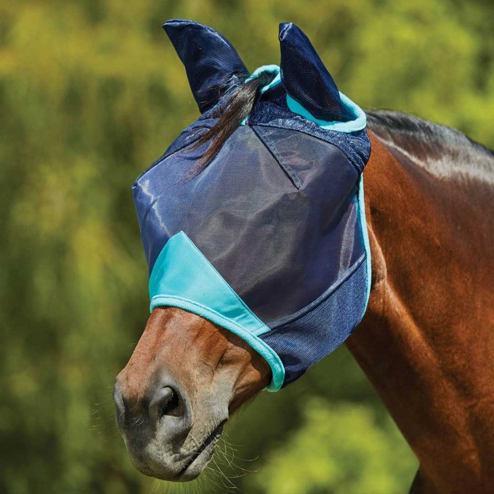 Weatherbeeta Comfitec Deluxe Fine Mesh Mask With Ears Navy/Turquoise