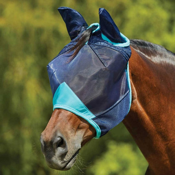 Weatherbeeta Comfitec Deluxe Fine Mesh Mask With Ears Navy/Turquoise
