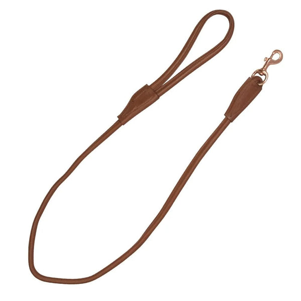Benji & Flo Superior Rolled Leather Dog Lead Tan/Rose Gold 120cm