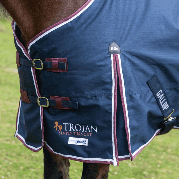 Gallop Duraproof Standard Neck 50g Turnout Rug Navy/Burgundy