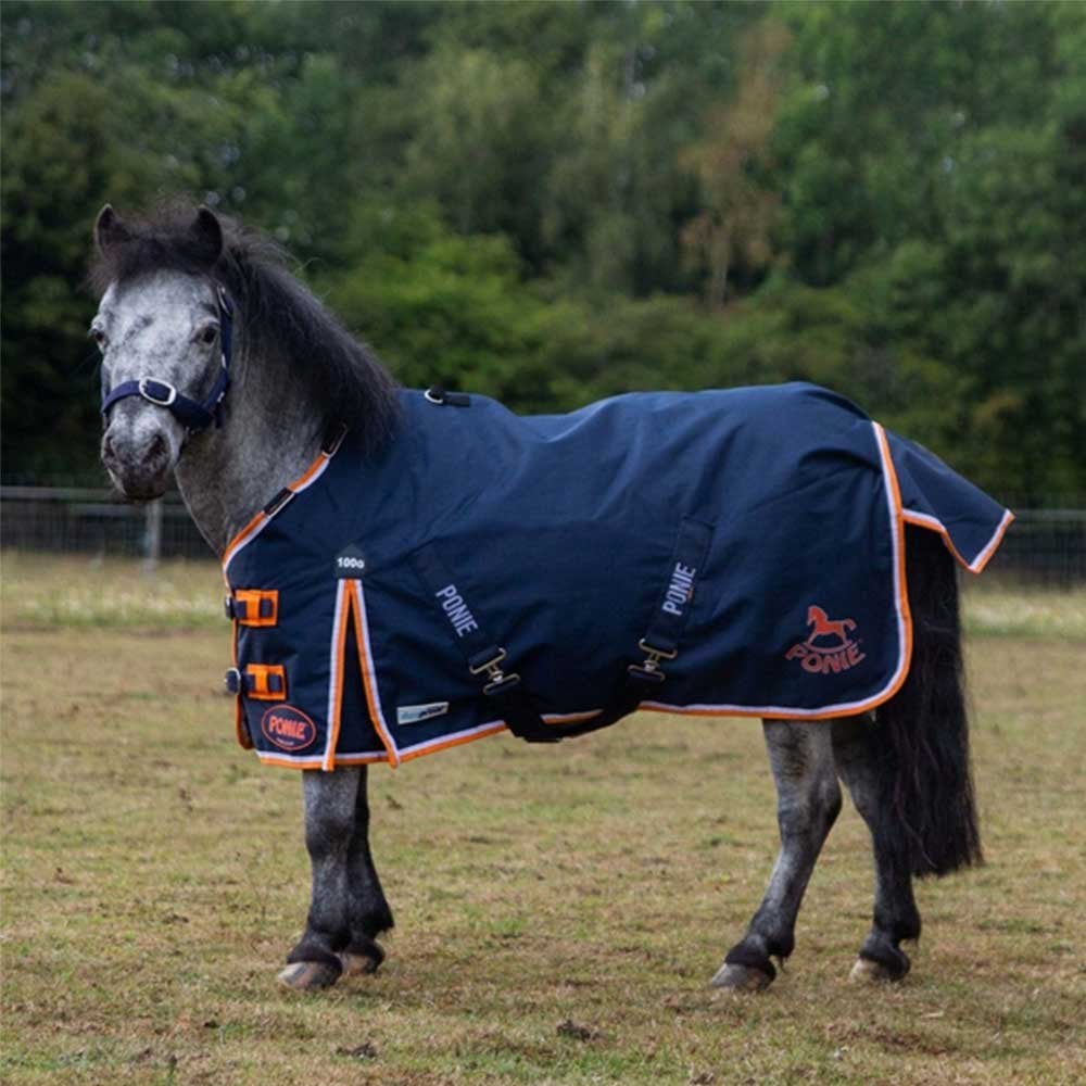 Gallop Ponie DURAproof Standard Neck Turnout Rug Navy/Orange 100g