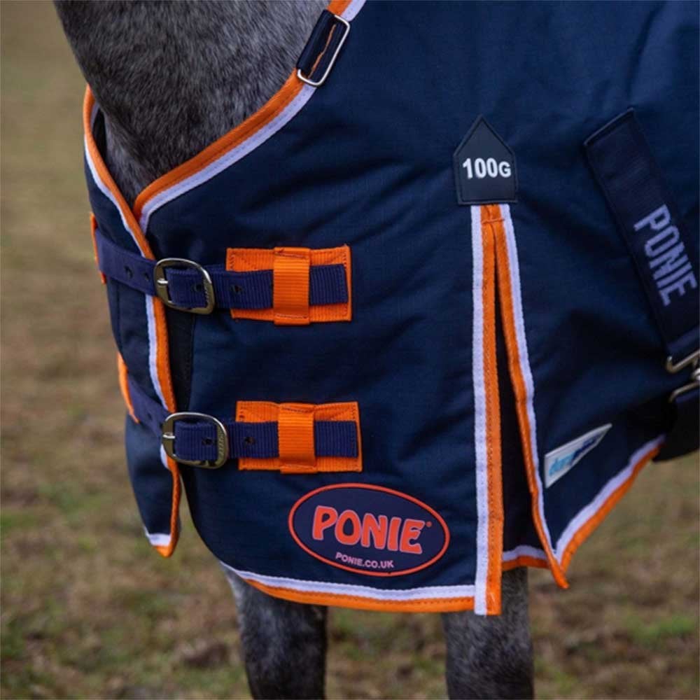 Gallop Ponie DURAproof Standard Neck Turnout Rug Navy/Orange 100g