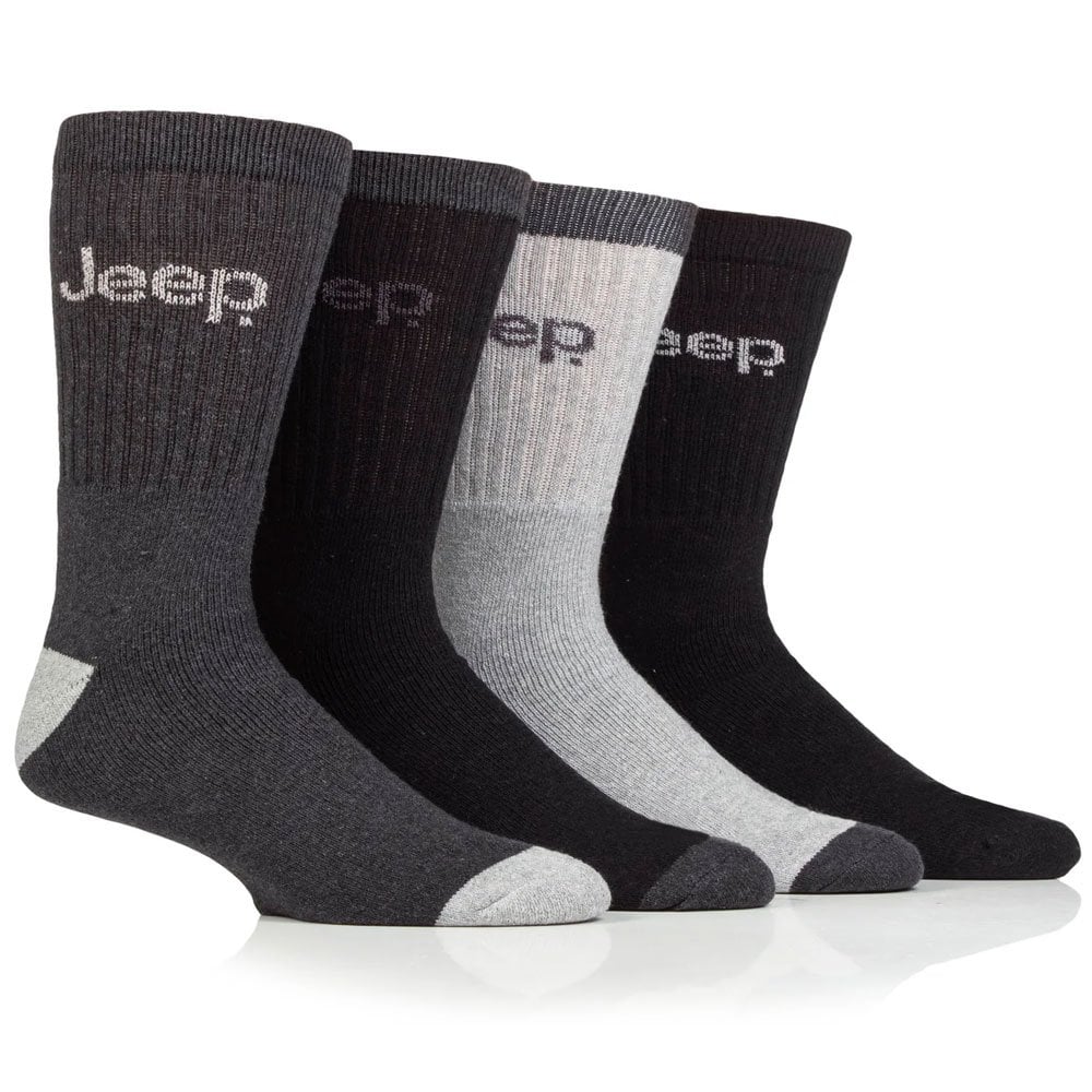 Jeep Performance Regenerated Men's Boot Socks 4 Pairs Black/Charcoal