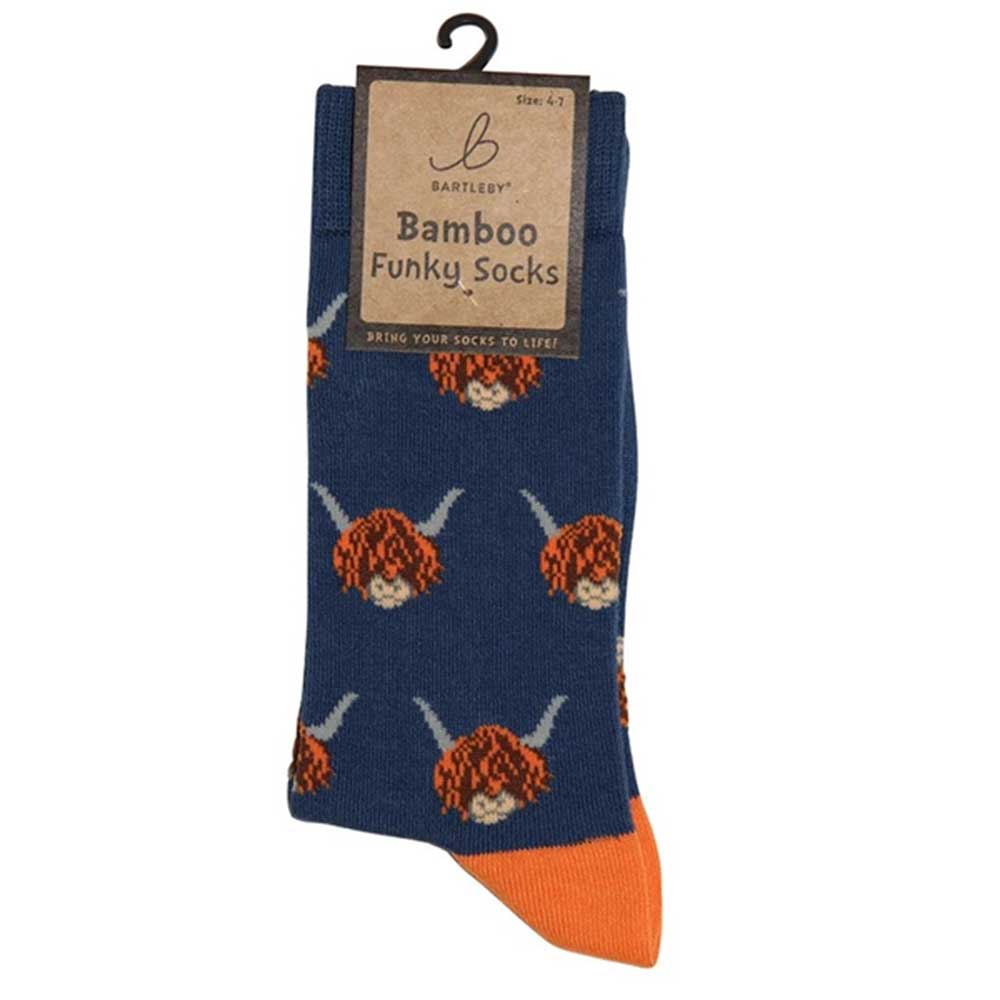 Bartleby Funky Bamboo Socks Highland Cow Size 4-7