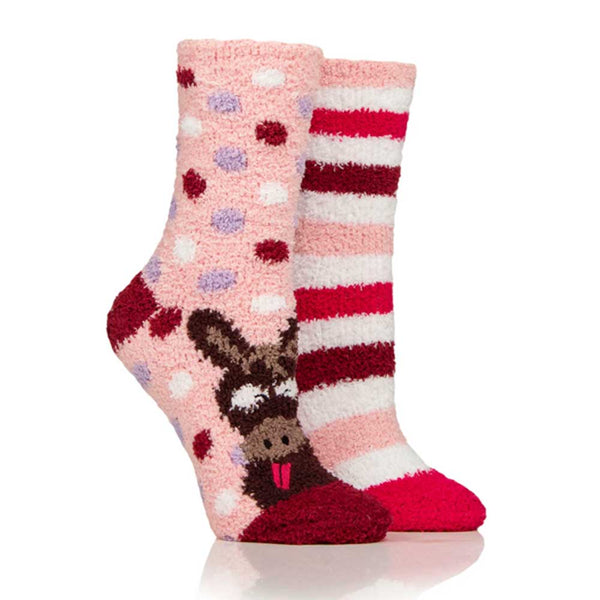 Platinum Wildfeet Fluffy Lounge Socks Junior 12.5-3.5 Donkey Spots/Stripes2 Pairs