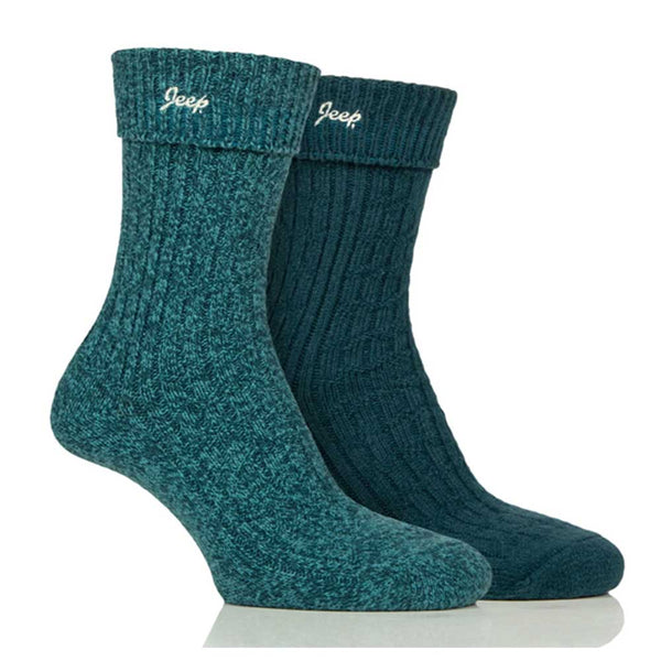 Platinum Jeep Super Soft Brushed Boot Sock Ladies 4-8 Jade/Teal 2 Pairs