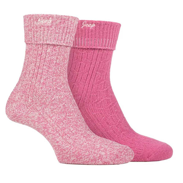 Platinum Jeep Super Soft Brushed Boot Sock Ladies 4-8 Cerise/Cream 2 Pairs