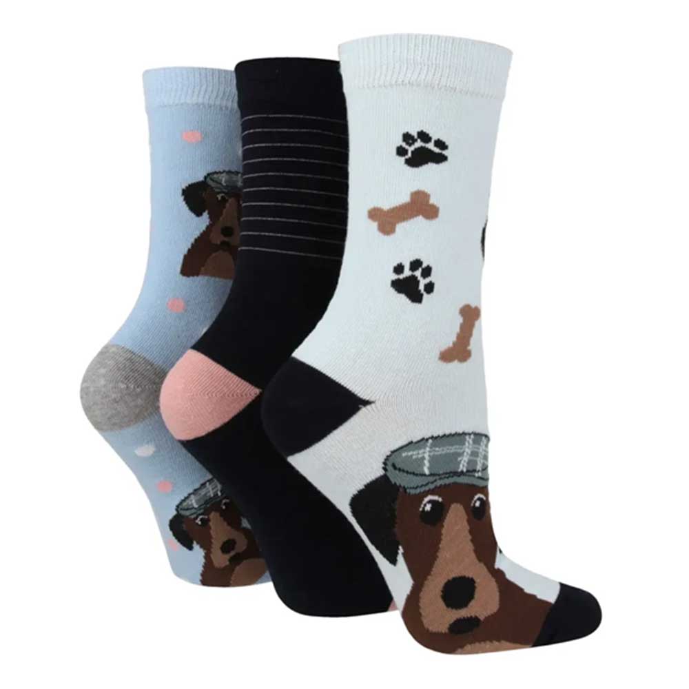 Platinum Wildfeet Cotton Jacquard Socks 4-8 Dog In A Hat 3 Pairs