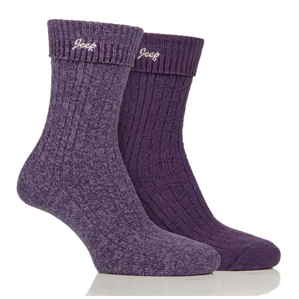 Platinum Jeep Super Soft Brushed Boot Sock Ladies 4-8 Lilac/Purple 2 Pairs