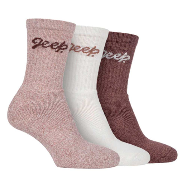 Platinum Jeep Cotton Rich Ribbed Boot Sock Ladies 4-8 Tan/Cream 3 Pairs