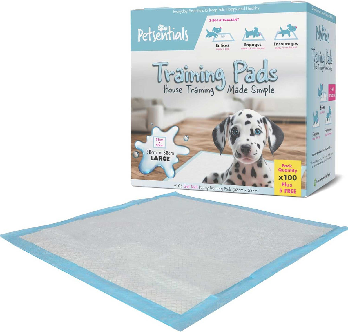 Petsentials Puppy Training Pads JUMBO 100 Pack (+5 Free!)
